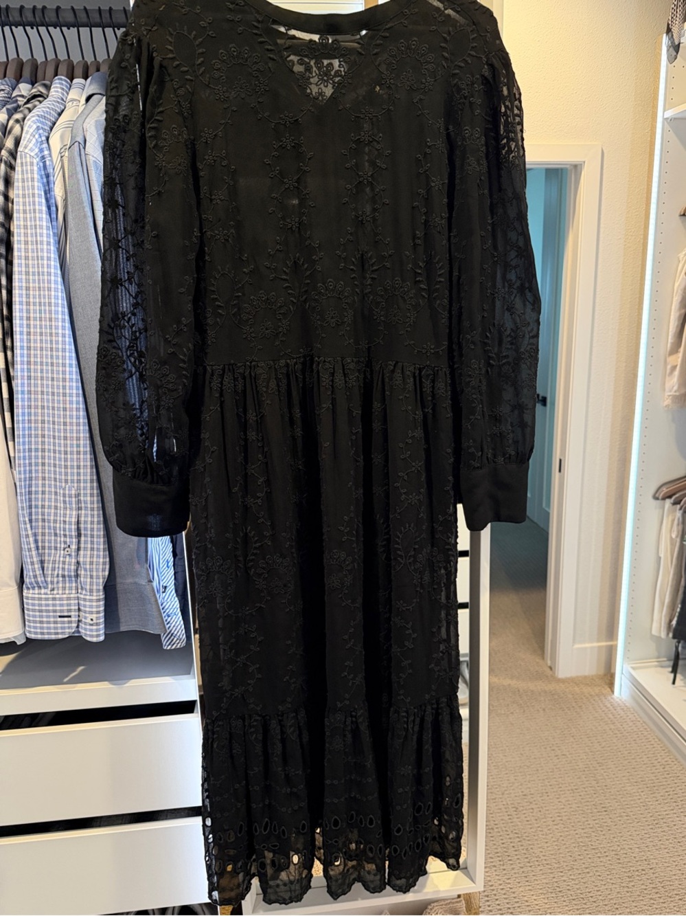 J.Crew Black Embroidered Long Sleeve Midi Dress Size 12